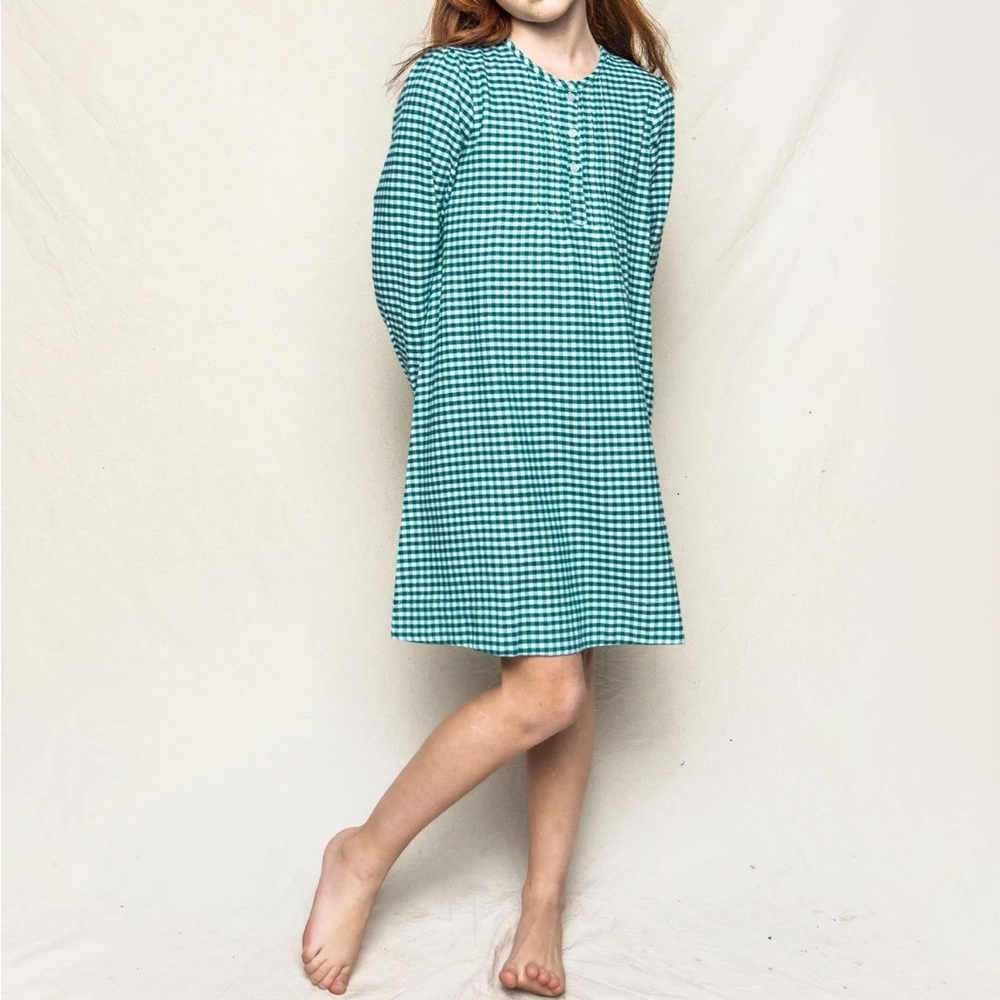 Petite Plume Girls Beatrice Nightgown in Green Flannel Gingham 10